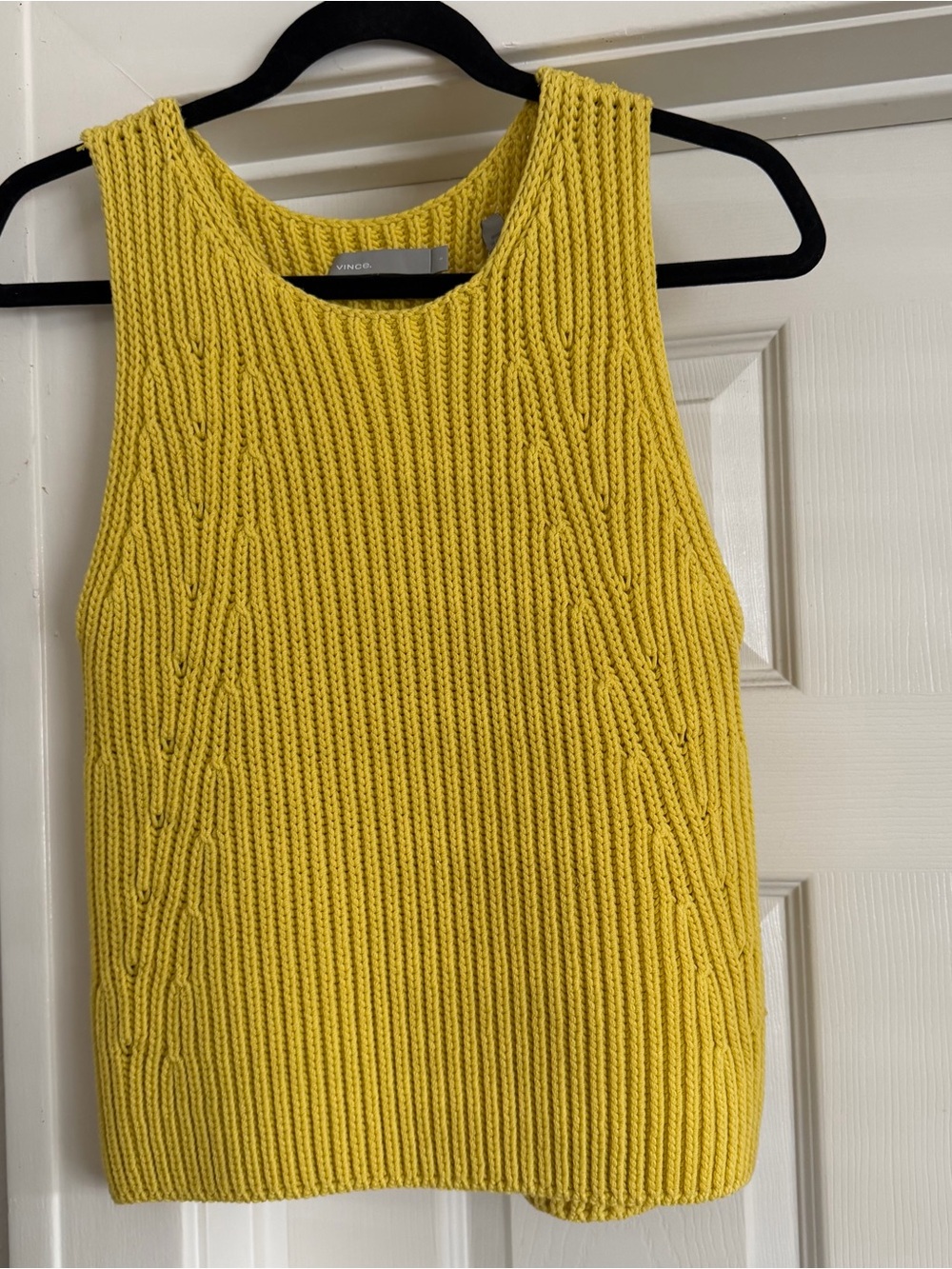 Vince Bright Yellow Ribbed Cable Knit Sleeveless Sweater